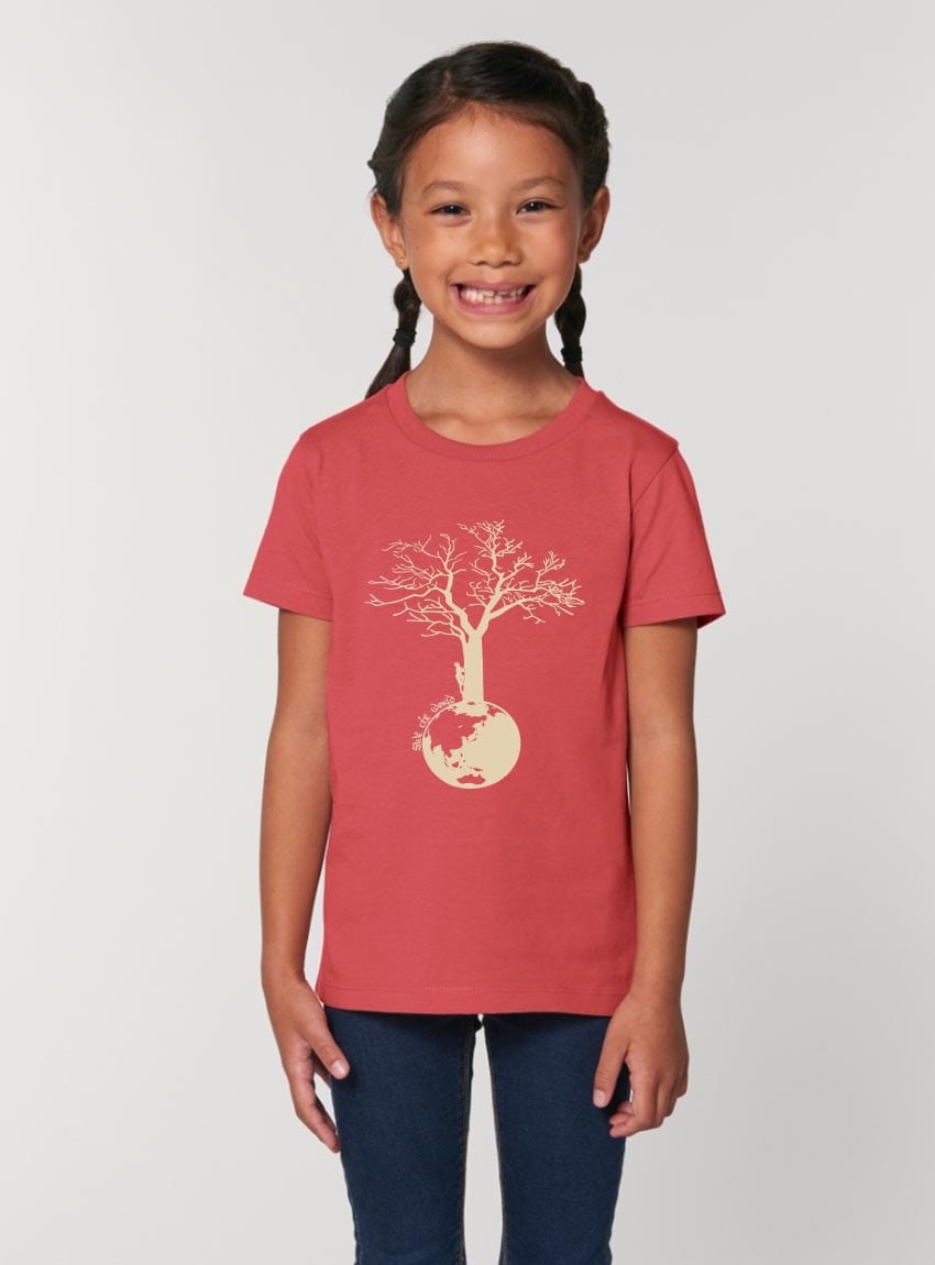 Tshirt Enfant Bio Fille Save The World Framboise