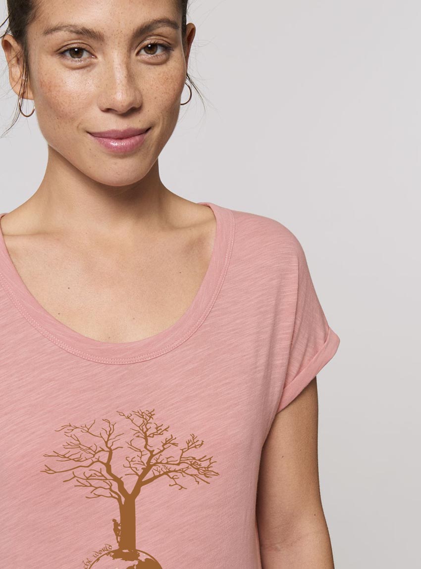 Tshirt Bio Femme Save The World Vieux Rose