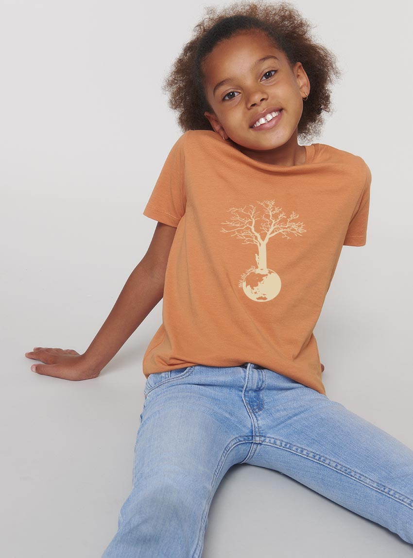 Tshirt Enfant Bio Save The World Abricot