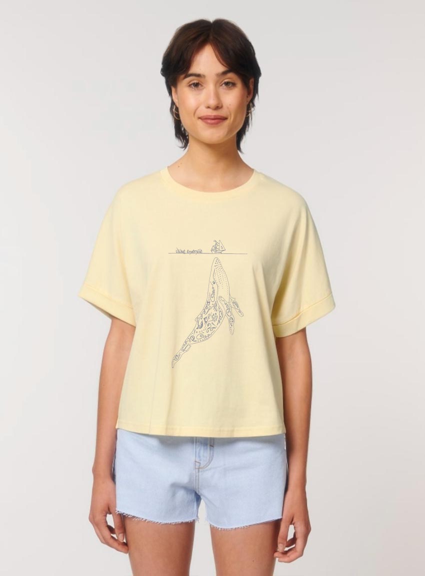 Tshirt Bio Femme Baleine Jaune Pastel Tshirt Bio Femme Baleine Jaune Pastel