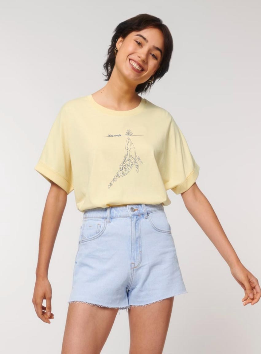Tshirt Bio Femme Baleine Jaune Pastel
