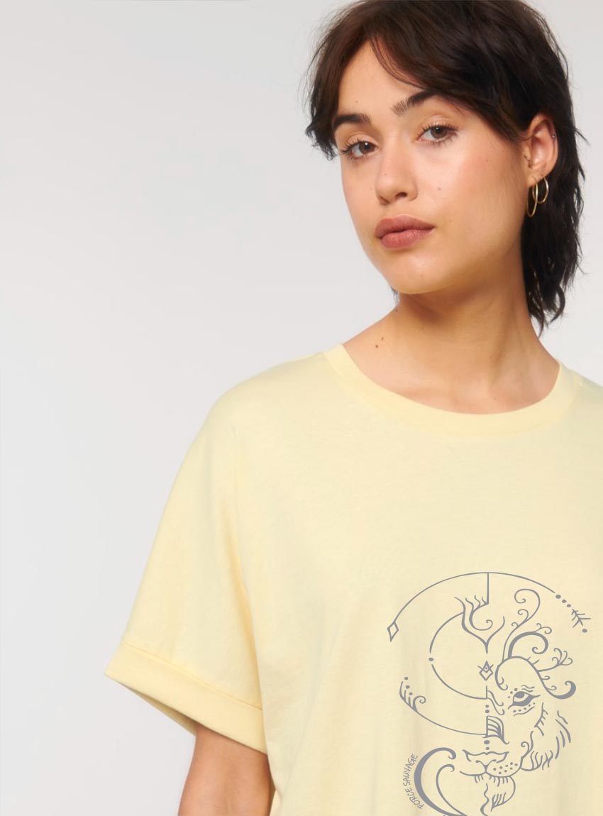 Tshirt Bio Femme Lion Jaune Pastel Tshirt Bio Femme Lion Jaune Pastel