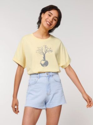 Tshirt Bio Femme Save the World Jaune Pastel