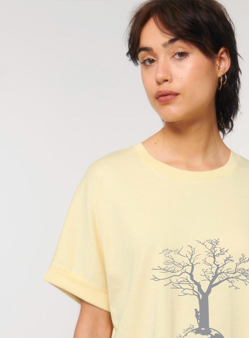 Tshirt Bio Femme Save the World Jaune Pastel